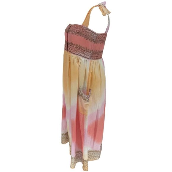 Juliet Dunn Tie Shoulder Cotton Midi Dress Orange Pink Sz 1 US 4 Small Tye Dye‎ - Picture 6 of 14